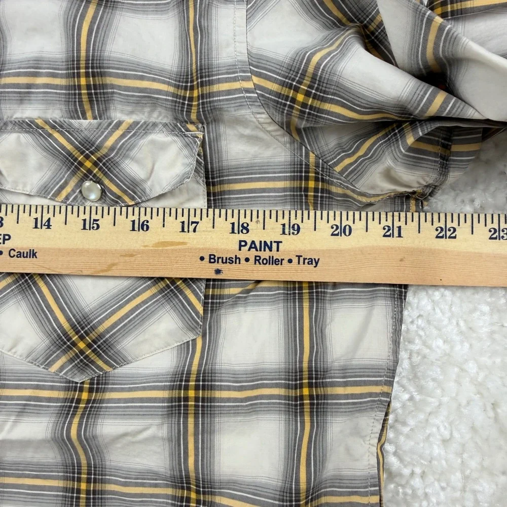 Banana Republic Mens Slim Fit Western Plaid Shirt Pearl Snap Grey Yellow Size M‎